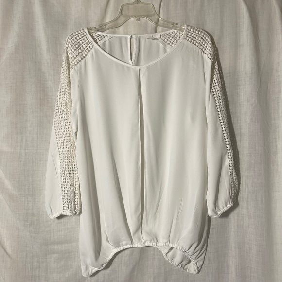 Charming Charlie Sheer Cream Blouse. Fun Detailed Sleeve. Elastic waistband - Picture 1 of 9